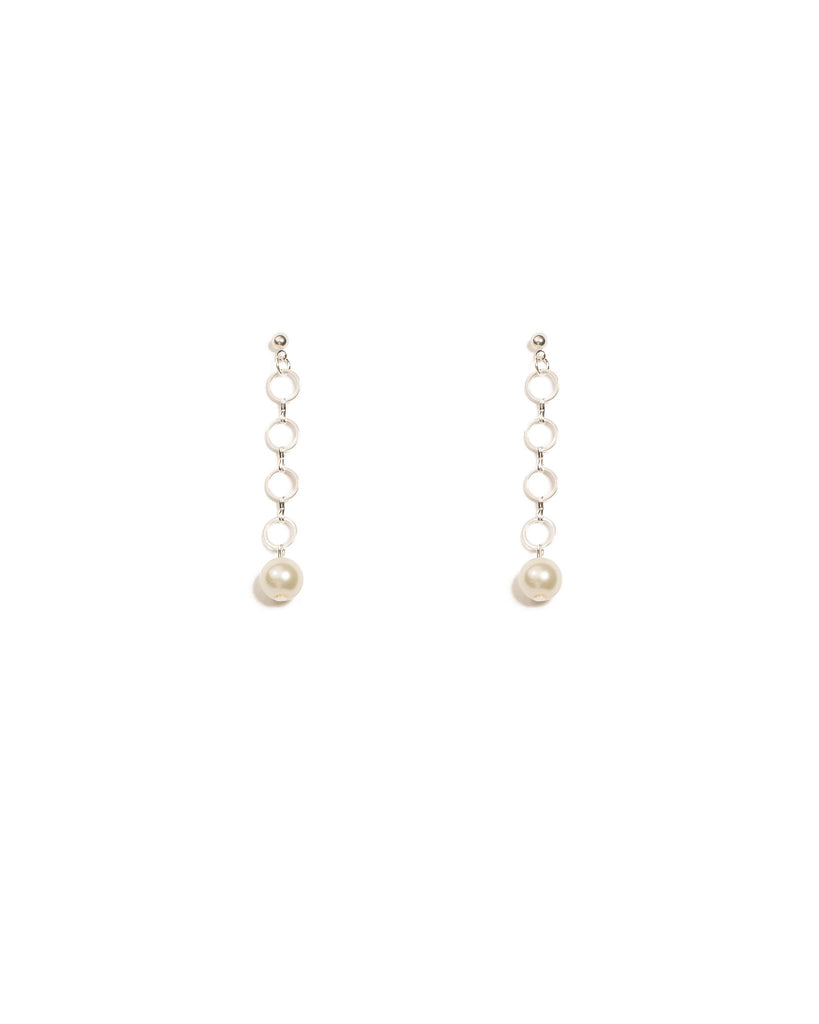 Ivory Silver Tone Metal Link Drop Pearl Earrings