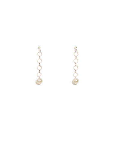 Ivory Silver Tone Metal Link Drop Pearl Earrings