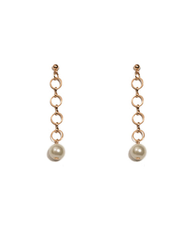 Ivory Gold Tone Metal Link Drop Pearl Earrings