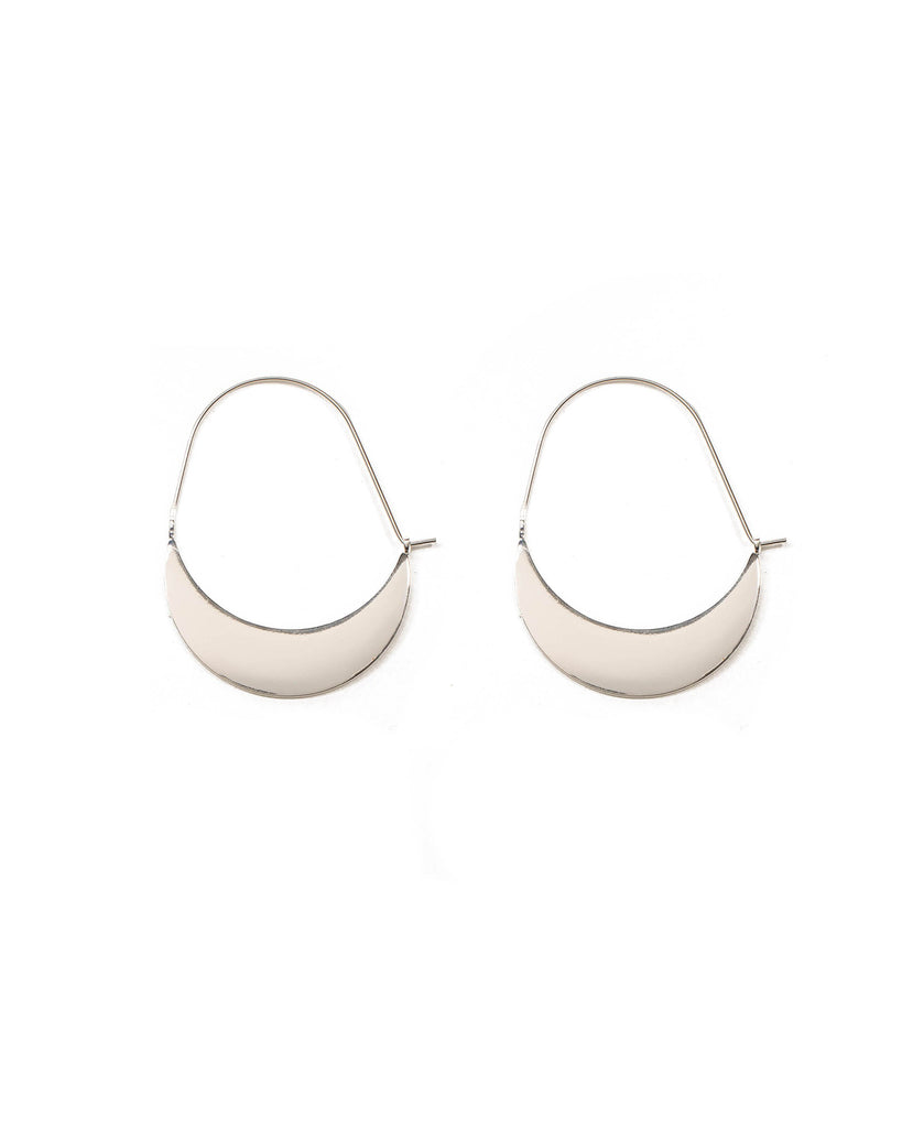 Silver Tone Metal Disc Oval Hoop Earrings