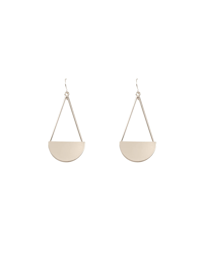 Silver Tone Drop Semi Disk Earrings