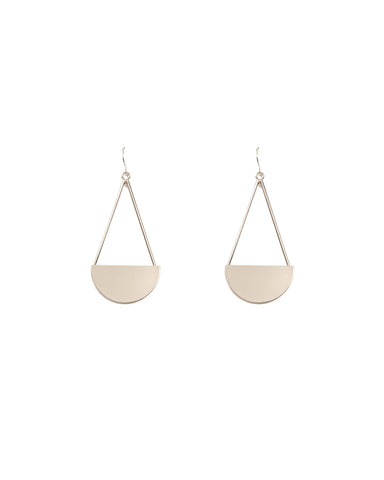 Silver Tone Drop Semi Disk Earrings