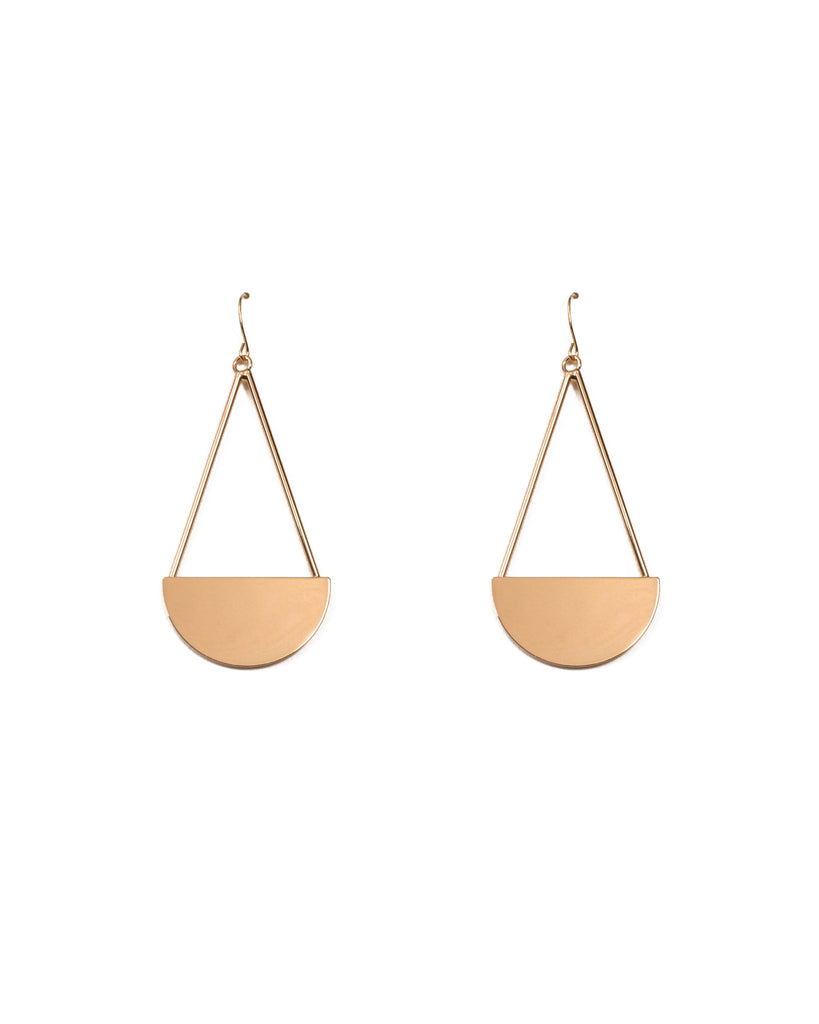 Gold Tone Semi Circle Disk Drop Earrings