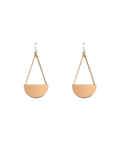 Gold Tone Semi Circle Disk Drop Earrings