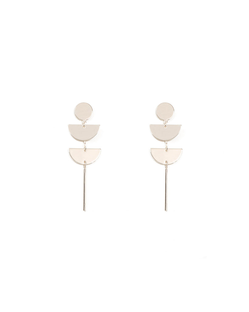 Silver Tone Drop Metal Disc Earrings