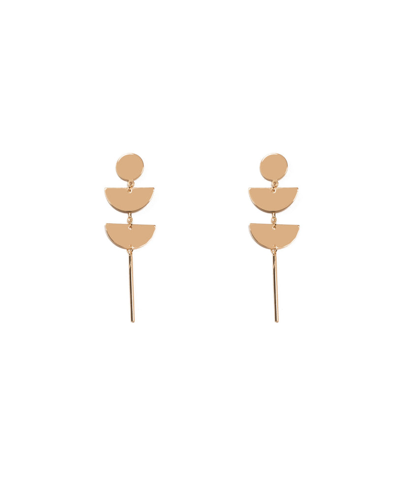 Gold Tone Metal Disk Drop Earrings
