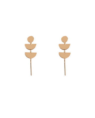 Gold Tone Metal Disk Drop Earrings