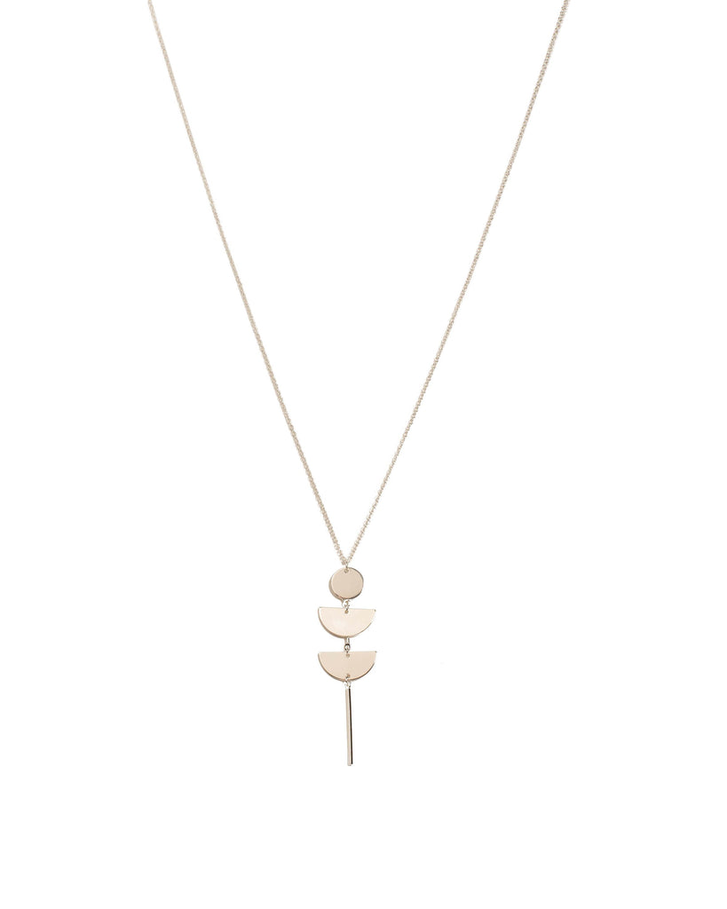 Silver Tone Metal Disc Drop Necklace