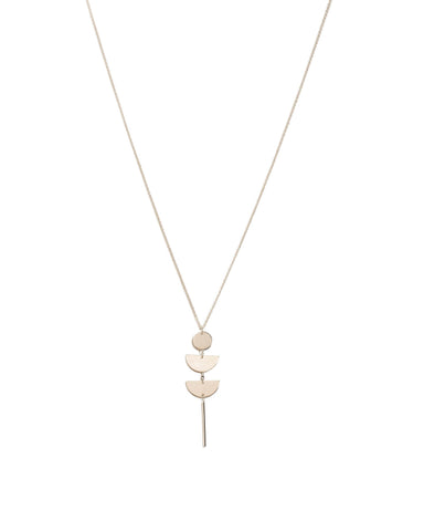 Silver Tone Metal Disc Drop Necklace