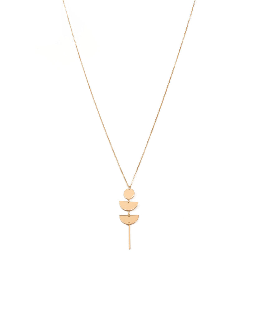 Gold Tone Drop Metal Disk Necklace