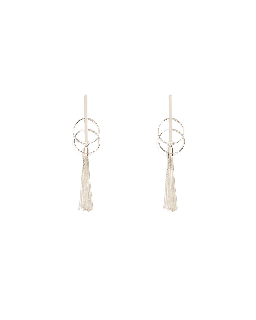 Silver Tone Long Chain Tassel Earrings