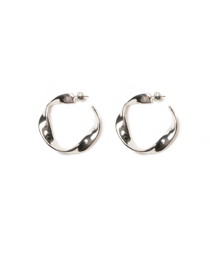 Silver Tone Twisted Metal Hoop Earrings