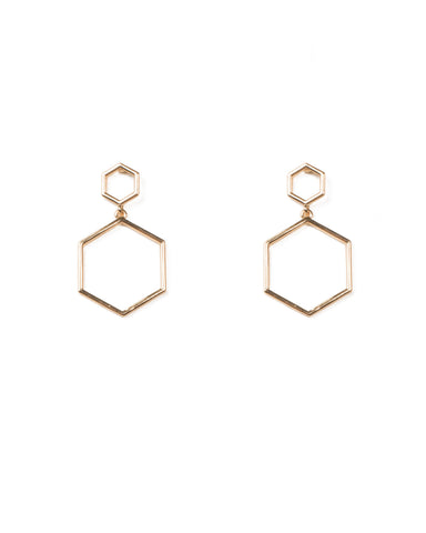 Gold Tone Double Hexagon Drop Earrings