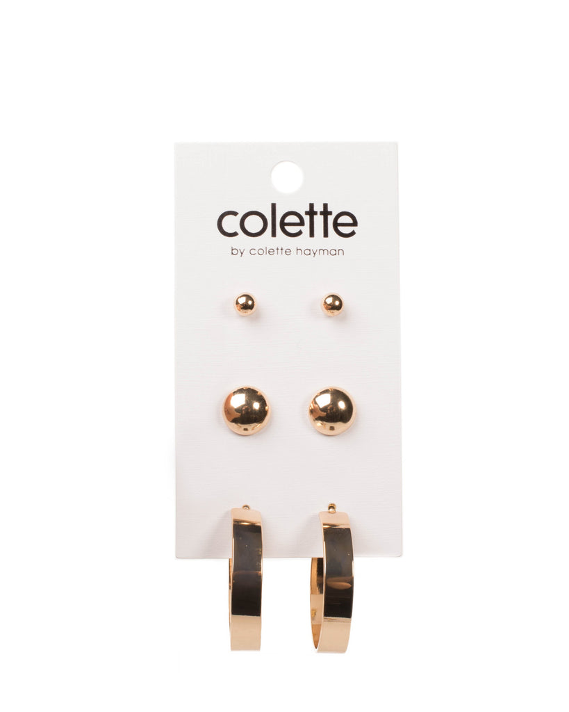 Gold Tone Metal Stud And Hoop Earring Pack