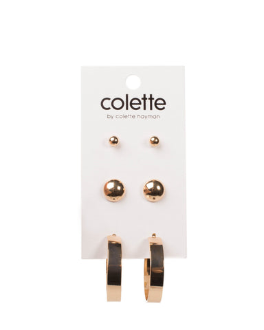 Gold Tone Metal Stud And Hoop Earring Pack