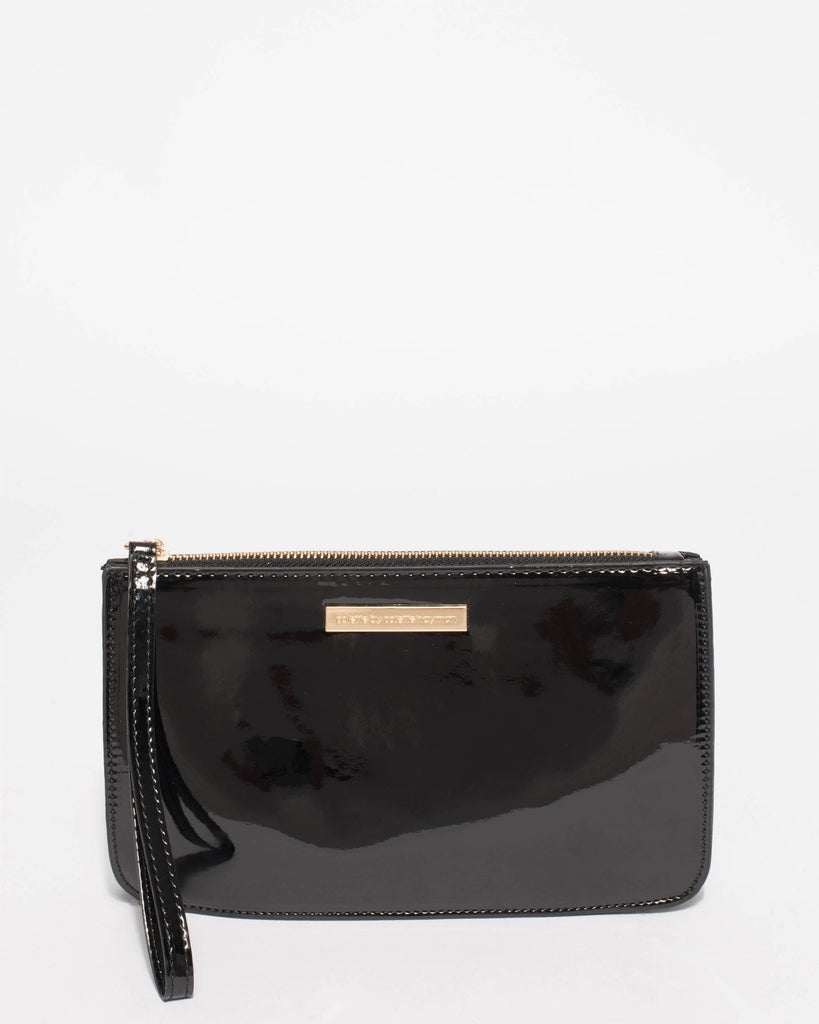 Black Willow Wristlet Clutch Bag With Gold Hardware