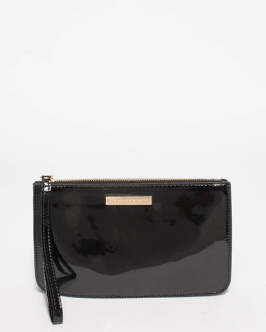 Black Willow Wristlet Clutch Bag With Gold Hardware