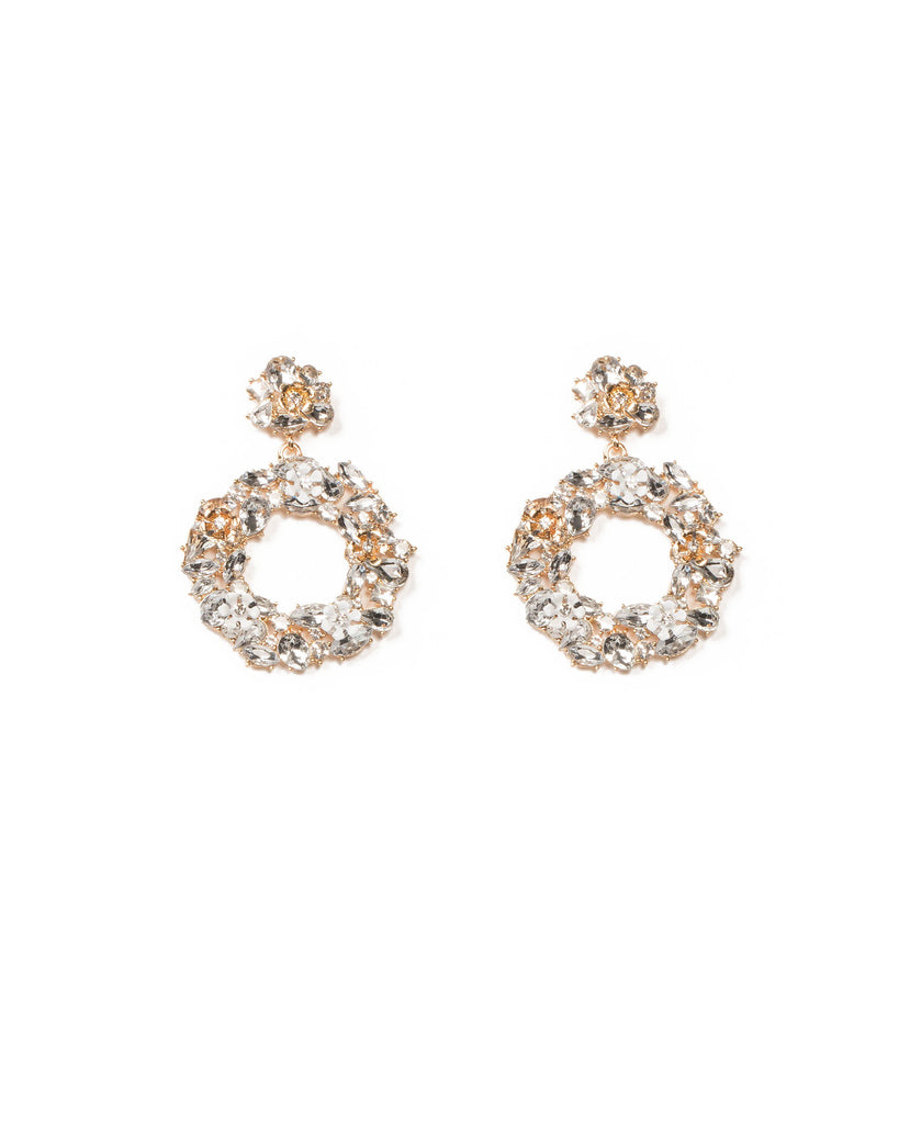 Crystal Gold Tone Floral Wreath Statement Earrings