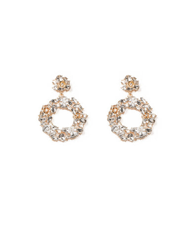 Crystal Gold Tone Floral Wreath Statement Earrings