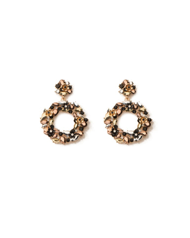 Multi Colour Mixed Tone Floral Wreath Statement Earrings
