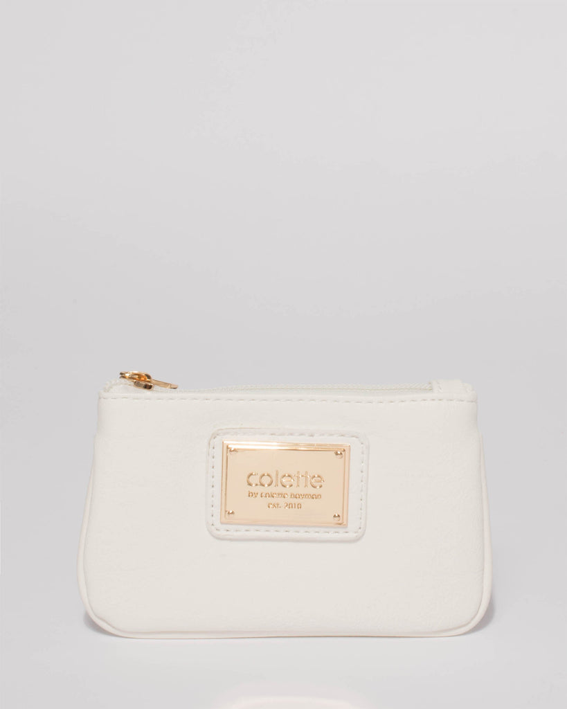 White Large Plate Small Purse Piping With Gold Hardware