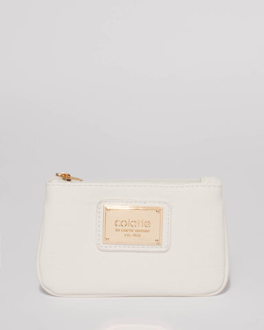 White Large Plate Small Purse Piping With Gold Hardware