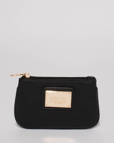 Black Large Plate Small Purse Piping With Gold Hardware