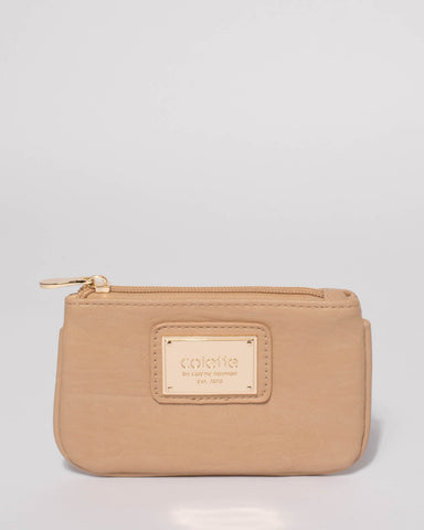 Natural Large Plate Small Purse Piping With Gold Hardware