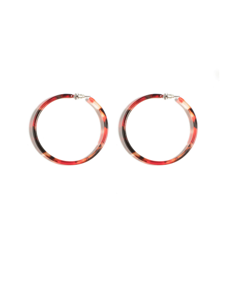 Red Silver Tone Acrylic Hoop Statement Earrings