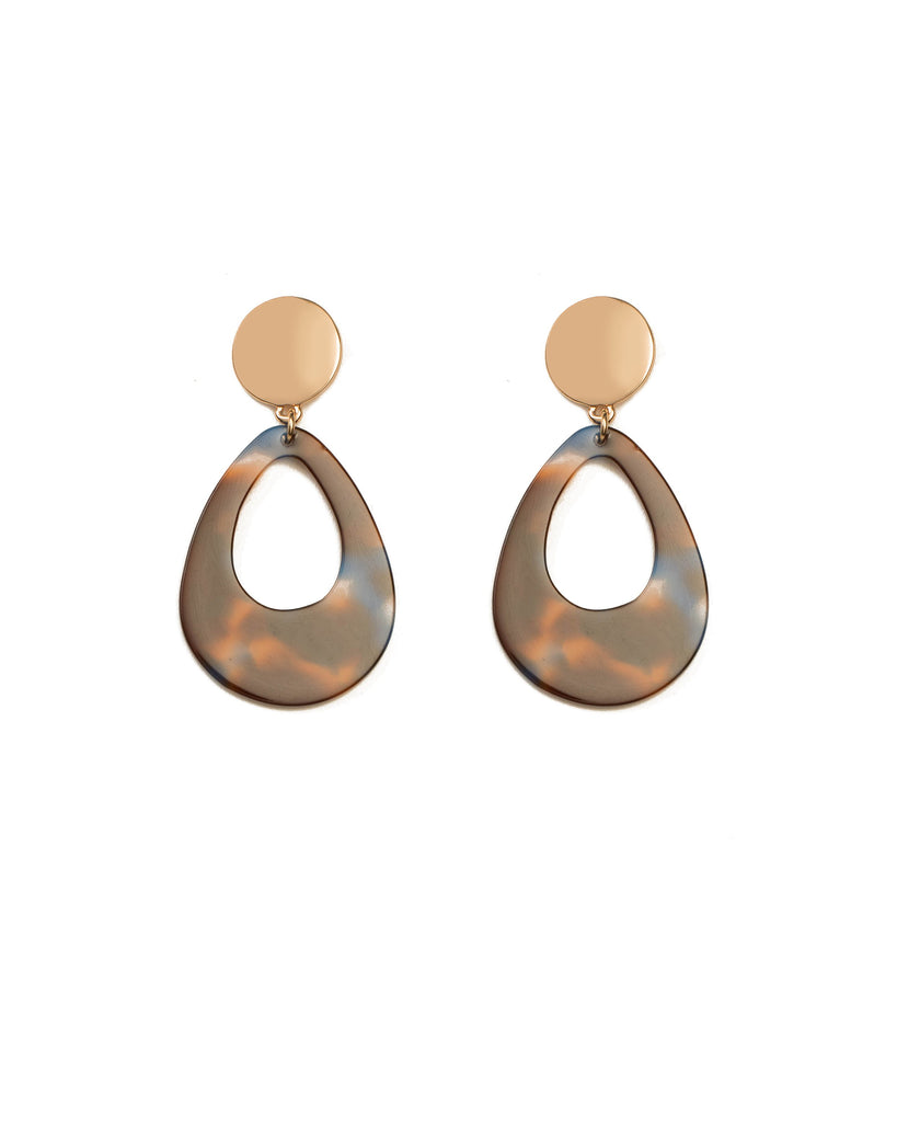 Brown Blue Gold Tone Acrylic Teardrop Statement Earrings