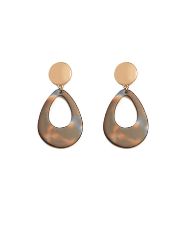 Brown Blue Gold Tone Acrylic Teardrop Statement Earrings