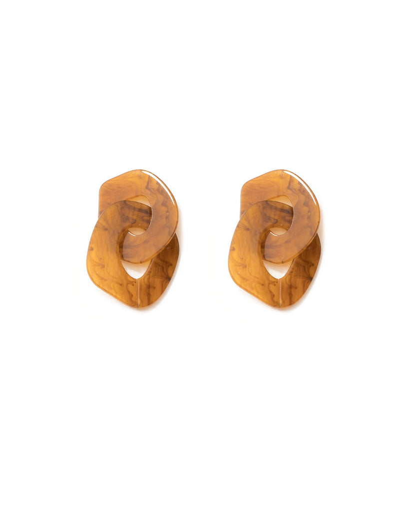 Brown Gold Tone Acrylic Interlocking Earrings