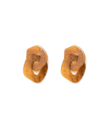 Brown Gold Tone Acrylic Interlocking Earrings