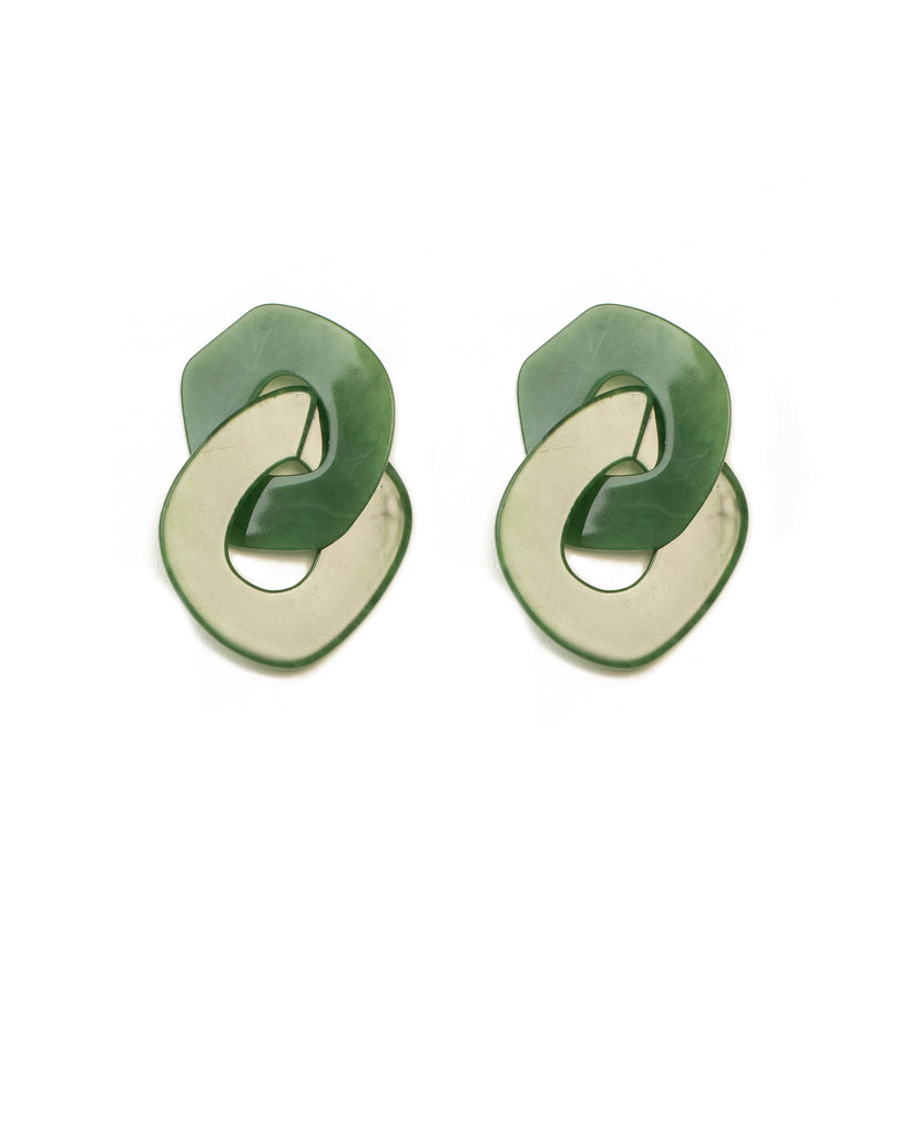 Green Silver Tone Interlocking Acrylic Chain Earrings