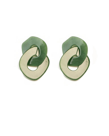 Green Silver Tone Interlocking Acrylic Chain Earrings
