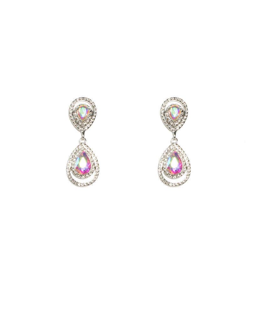 Crystal Silver Tone Teardrop Diamante Statement Earrings