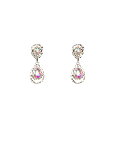 Crystal Silver Tone Teardrop Diamante Statement Earrings