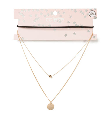 Black Gold Tone Felt Metal Choker Set