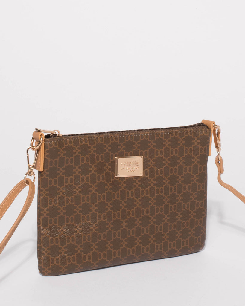 Brown Monogram Plain Peta Chain Crossbody Bag