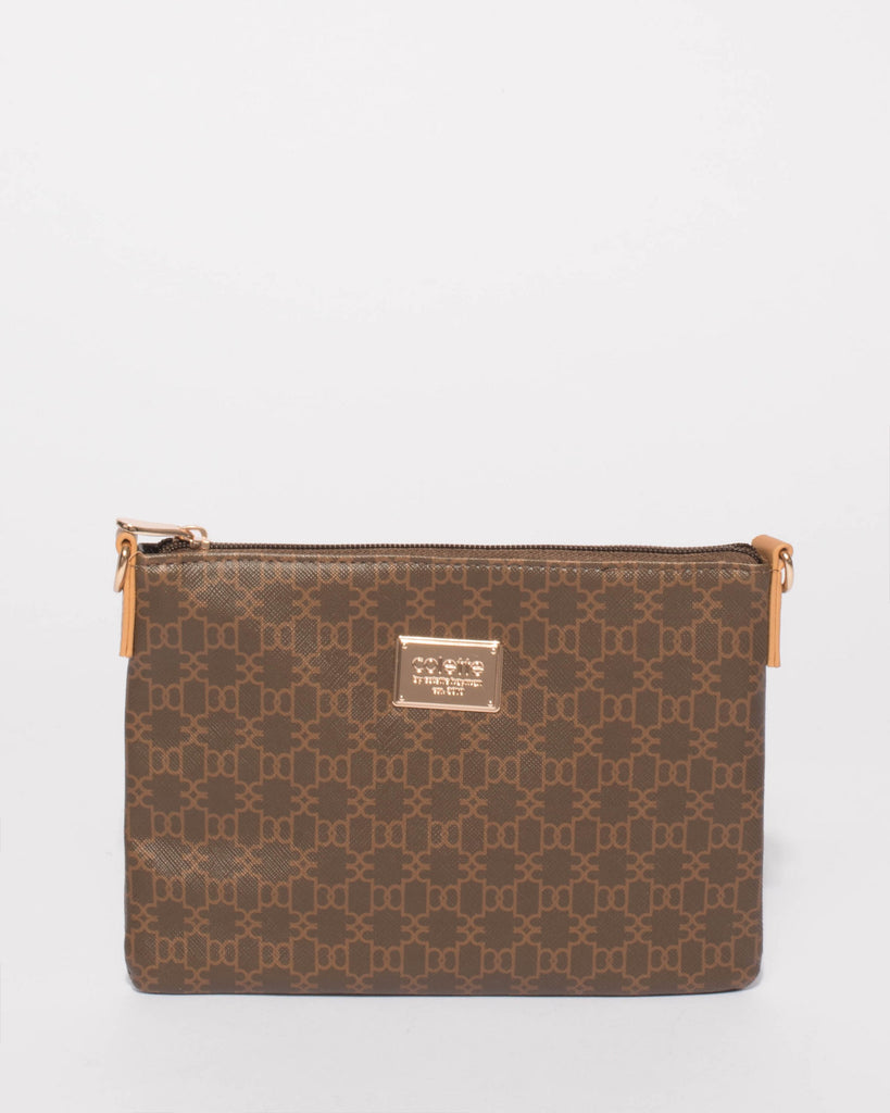 Brown Monogram Plain Peta Chain Crossbody Bag