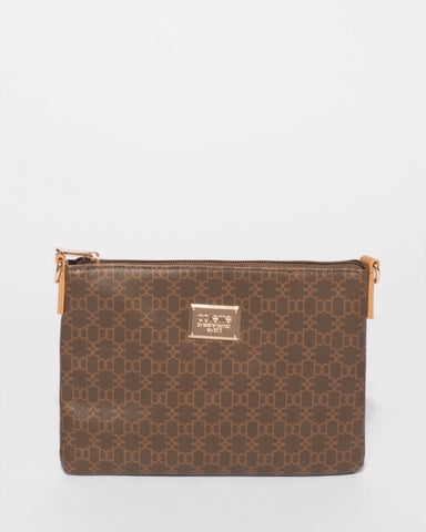 Brown Monogram Plain Peta Chain Crossbody Bag