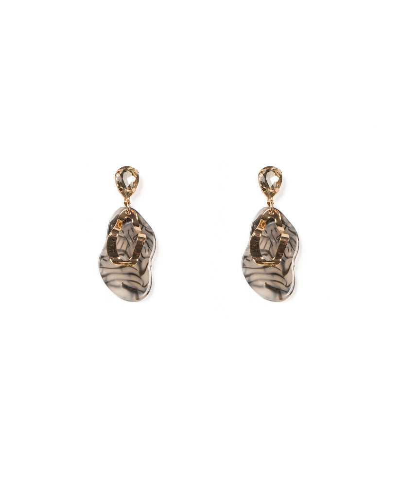 Grey Gold Tone Acrylic Statement Earring