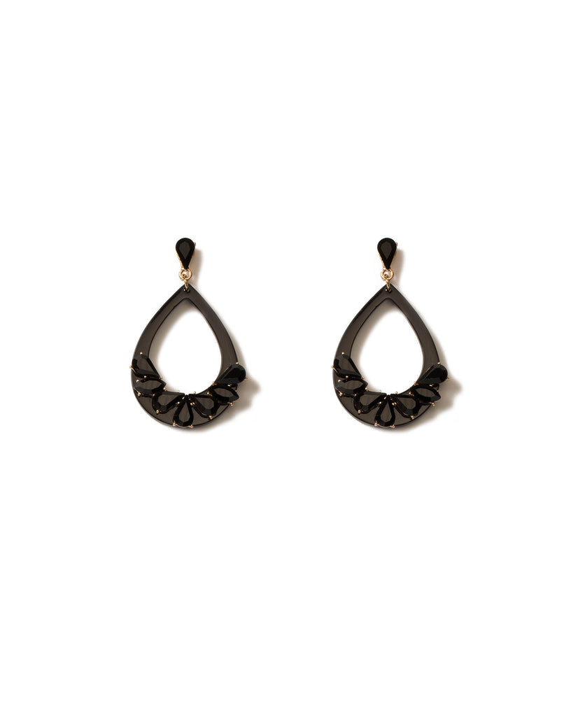 Black Gold Tone Acrylic Teardrop Earrings