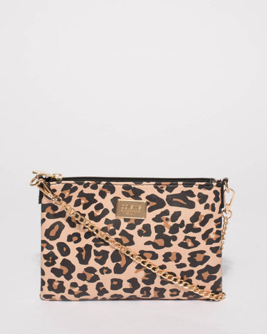 Leopard Plain Peta Chain Crossbody Bag