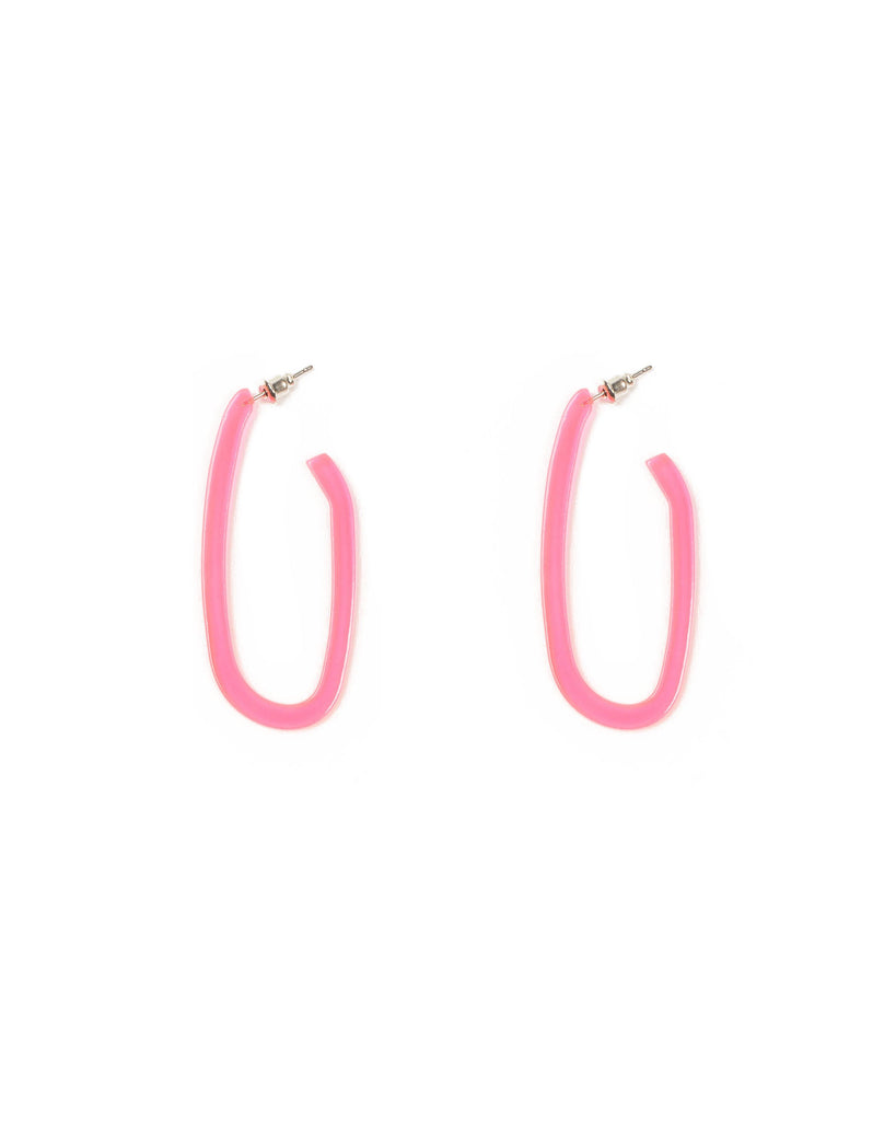 Pink Silver Tone Neon Geometric Hoops