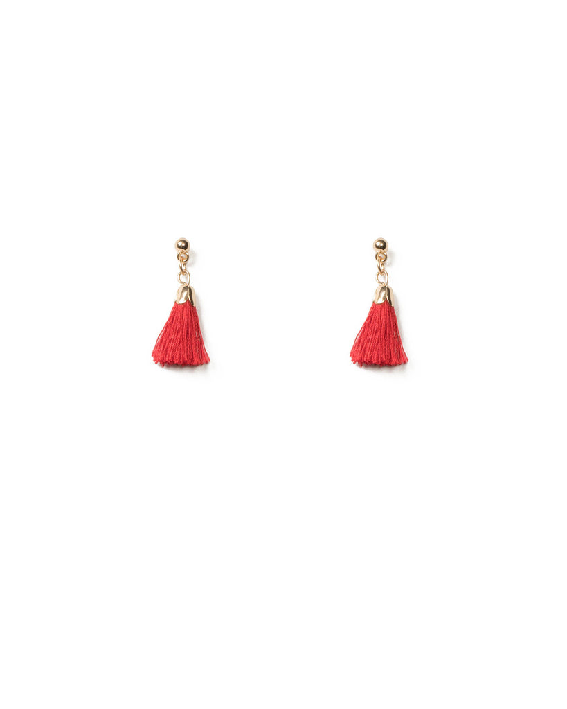 Red Gold Tone Mini Drop Tassel Earrings