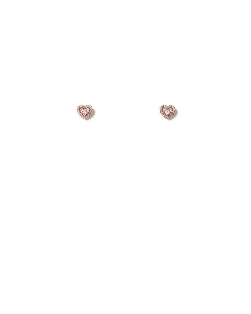 Crystal Rose Gold Tone Pave Heart Stud Earrings