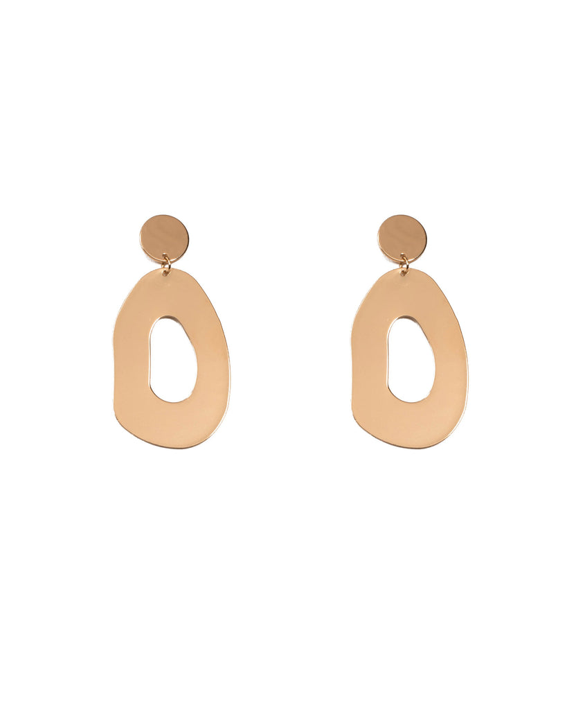 Gold Tone Organic Metal Disk Statement Earrings