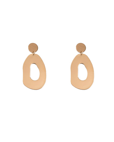 Gold Tone Organic Metal Disk Statement Earrings