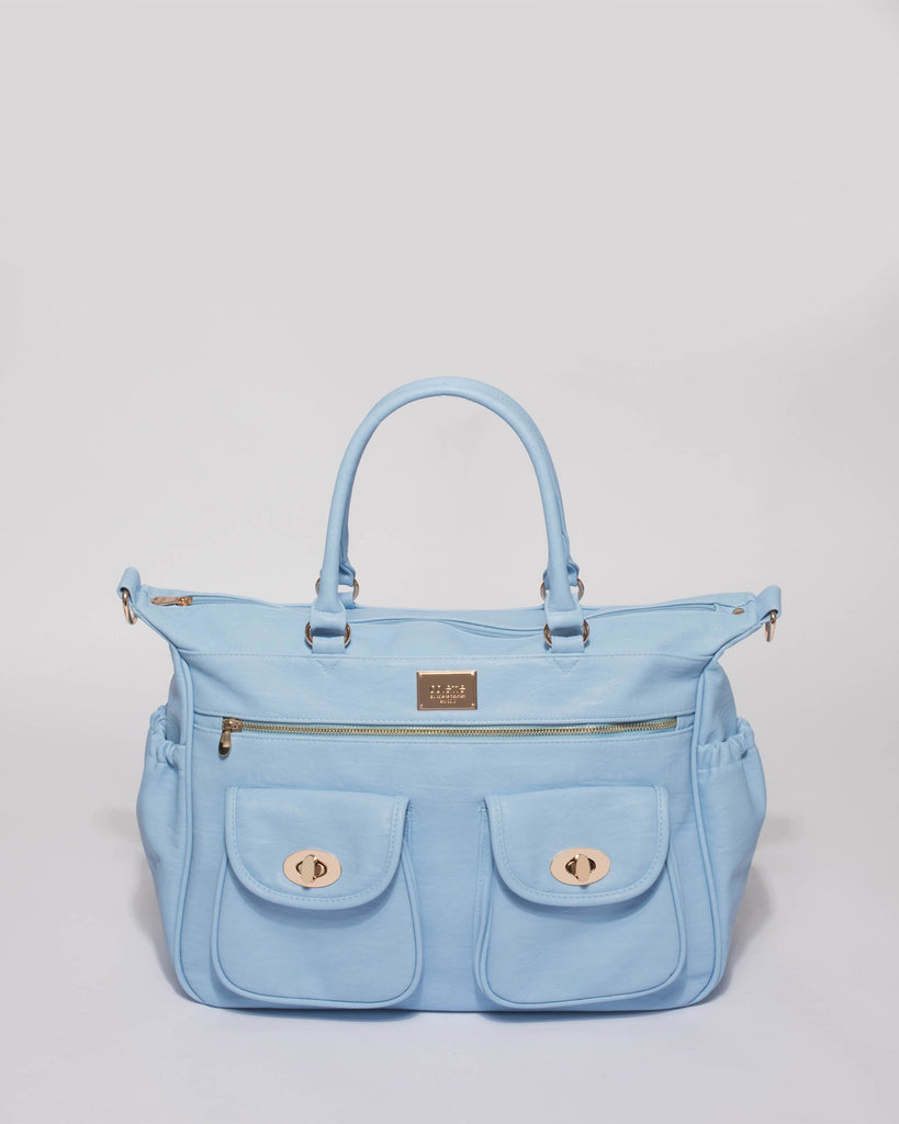 Blue Smooth Baby Travel Bag With Gold Hardware